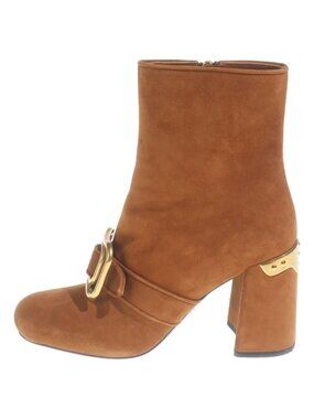 Prada Side Zip Suede Short Boots Brown